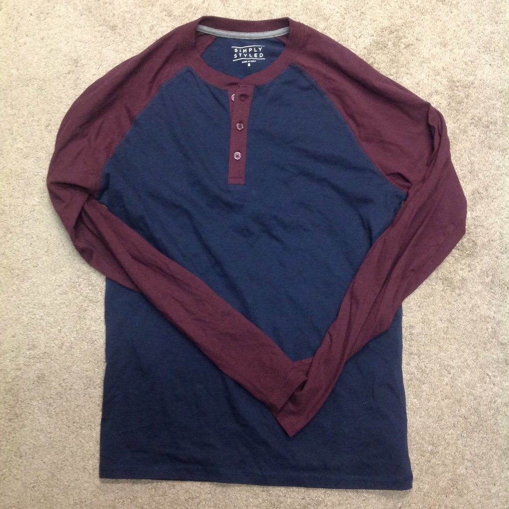 Simply Styled Navy & Burgundy Long Sleeve T Shirt